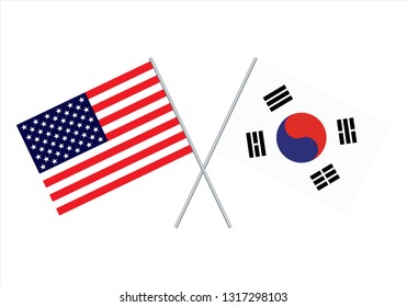 American and South Korea flag. Usa flag and south korea flag vector eps10