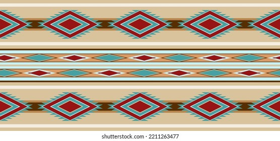 American Southwest design style in a wide abstract seamless pattern - Vector Illustration 