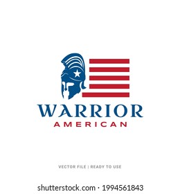 American spartan flag logo icon designs vector template. Suitable for poster, flyer, greeting cards, sticker, social media and tshirt design