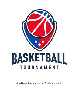American Sports basketball club logo, emblem, design with Ball. Sports Badge vector illustration