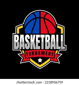 American Sports Shield Basketball club logo, basketball club. Tournament basketball club emblem, design template on dark background