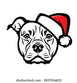 American Staffordshire bull Terrier dog with santa claus hat isolated vector illustration