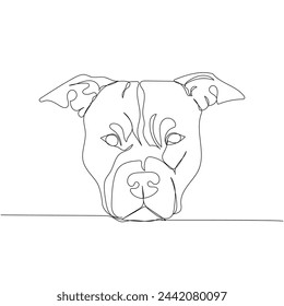 American Staffordshire Terrier, AmStaff, staffy, dog breed, companion dog one line art. Continuous line drawing of friend, dog, doggy, friendship, care, pet, animal, family, canine.