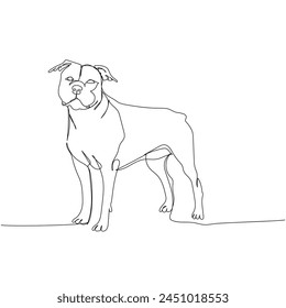 American Staffordshire Terrier, AmStaff, staffy, dog breed, companion dog one line art. Continuous line drawing of friend, dog, doggy, friendship, care, pet, animal, family, canine.