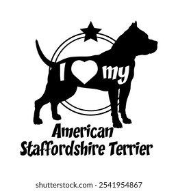  American Staffordshire Terrier. Hund Silhouette, ich liebe meinen Hund, Hund, Hunderassen, Logo, Vektor, Silhouette, Tier, Illustration, Symbol, Zeichen, schwarz, Haustier,