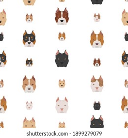 American staffordshire terrier dogs set. Color varieties, different poses. Seamless pattern. Vector illustration