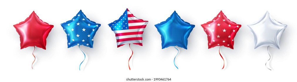 American Star balloon for USA Party balloons event decoration on white background.Party decorations fourth july, USA Independence Day,Memorial day, celebration, anniversary or American event.