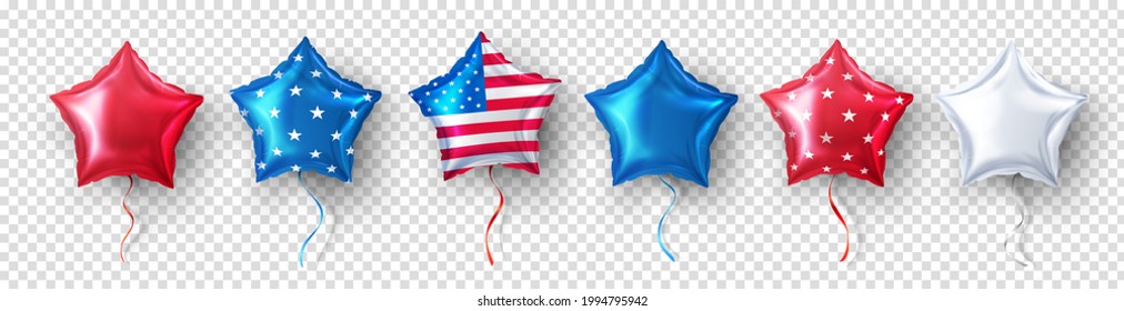 American Star balloon for USA Party balloons event decoration on transparent background.Party decorations fourth july, USA Independence Day,Memorial day, celebration, anniversary or American event.