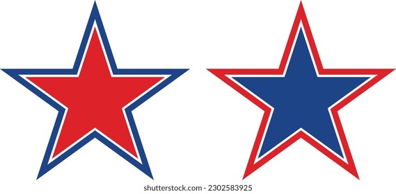 American star icon set in blue red colors . vector illustration