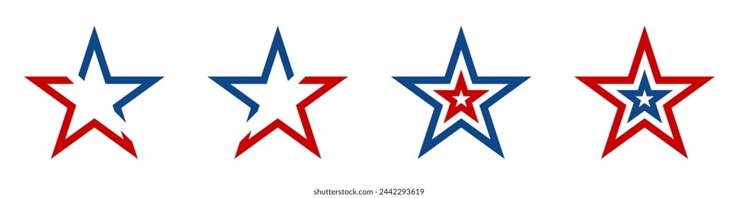 American star icon set. Star USA flag icons. Star USA icon collection