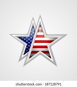American star with little stars and stripes inside of the shape and placed on pale grey background