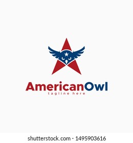 american star owl logo design unique