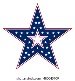 American star sign. Blue and red icon, isolated on white background. Patriotic object. Vintage graphics. National design element. Symbol of 4th july, patriotism, democracy. Vector illustration