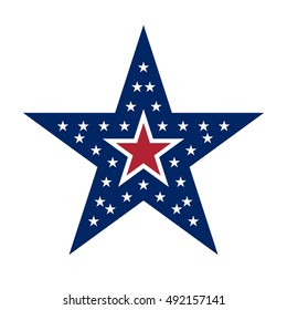 American star sign. Blue and red icon, isolated on white background. Patriotic object. Vintage graphics. National design element. Symbol of 4th july, patriotism, democracy. Vector illustration