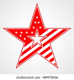 American star sign. Red icon, isolated on white background. Patriotic object. Vintage graphics. National design element. Symbol of 4th july, patriotism, democracy. Vector illustration