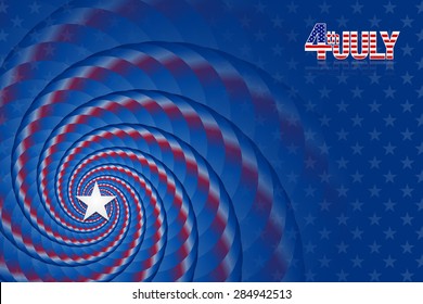 American starry background with tricolored spiral and 4th july title