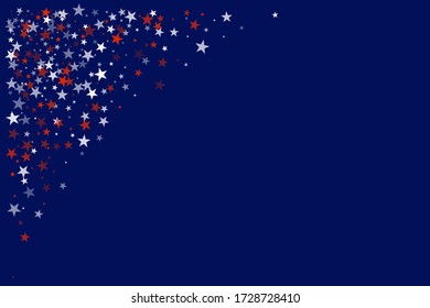 American stars confetti corner. Vector Illustration for Celebration Holiday, a blue and red stars sparkles isolated on white. USA banner backdrop top and down borders