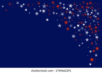 American stars confetti corner. Vector Illustration for Celebration Holiday, a blue and red stars sparkles isolated on white. USA banner backdrop top and down borders