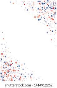 American stars confetti. Vector Illustration for Celebration Holiday, a blue and red stars sparkles isolated on white. USA banner backdrop top and down borders - Vector