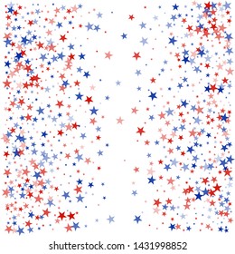 American stars confetti. Vector Illustration for Celebration Holiday, a blue and red stars sparkles isolated on white. USA banner backdrop top and down borders - Vector