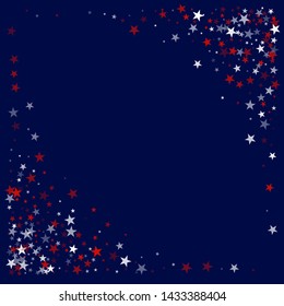 American stars confetti. Vector Illustration for Celebration Holiday, a blue and red stars sparkles isolated on white. USA banner backdrop top and down borders - Vector