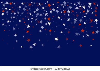 American stars confetti. Vector Illustration for Celebration Holiday, a blue and red stars sparkles isolated on white. USA banner backdrop top and down borders