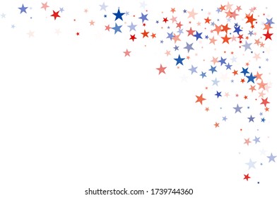 American stars confetti. Vector Illustration for Celebration Holiday, a blue and red stars sparkles isolated on white. USA banner backdrop top and down borders