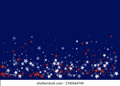 American stars confetti. Vector Illustration for Celebration Holiday, a blue and red stars sparkles isolated on white. USA banner backdrop top and down borders