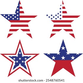 American Stars, American Flag, USA Badge, United States, Army Star, USA American Heart, Eagle, Patriotic, 4th of July, Veteran, Stamp, Sticker, Icon, Vector, Silhouette, Logo