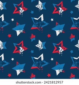 American stars seamless pattern for sport textile, clothes, wrapping paper. USA colors endless ornament with stars. Independence background. American repeat print.