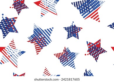 American stars seamless pattern for sport textile, clothes, wrapping paper. USA colors endless ornament with stars. Independence background. American repeat print.