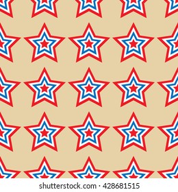 American stars seamless pattern. Striped red, blue, white stars seamless pattern. Vector illustration.
