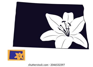 American state of North Dakota with lily flower. Stencil card. Cut and Sublimation File