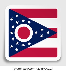 american state of Ohio flag icon on paper square sticker with shadow. Button for mobile application or web. Vector