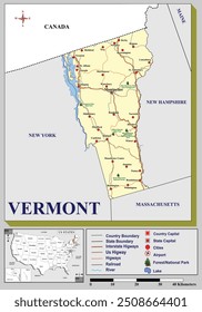 American states map series for students and everyone: VERMONT. 
Can be edited or printed directly.