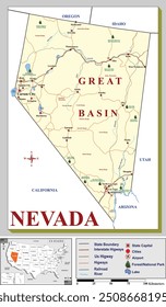 American states map series for students and everyone: NEVADA.
Can be edited or printed directly.