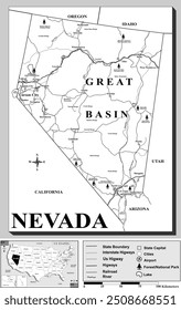 American states map series for students and everyone: NEVADA.
Can be edited or printed directly. Black and white