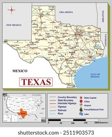 American states map series for students and everyone: TEXAS.
Can be edited or printed directly.