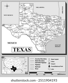 American states map series for students and everyone: TEXAS. 
Can be edited or printed directly. Black and white
