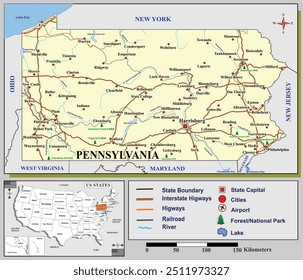 American states map series for students and everyone: PENNSYLVANIA. 
Can be edited or printed directly
