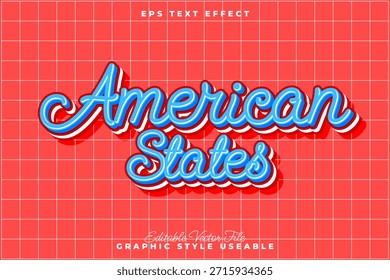 Efecto de texto de Estados Americanos - Estilo gráfico de Vector editable - Estilo de fuente retro - Archivo EPS