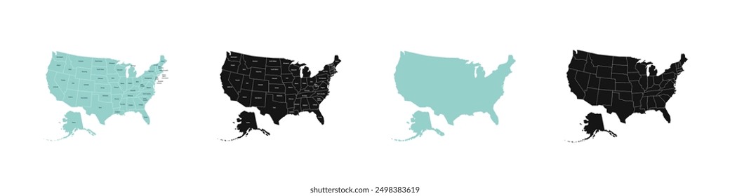 American states vector set. Usa political map.