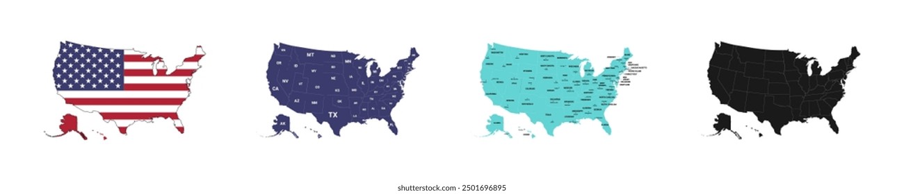 Conjunto de Vectores de los estados americanos. Mapa político de EEUU.