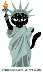 American statue of liberty character cat, god bless America, 4 july, independent day