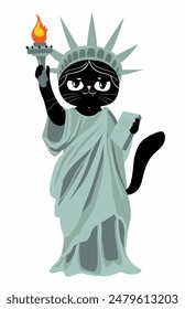 American statue of liberty character cat, god bless America, 4 july, independent day