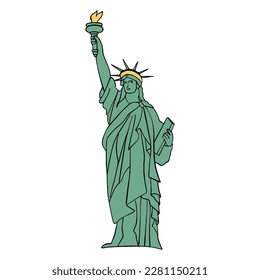 American Statue of Liberty vector icon on white background, linear pattern, green color