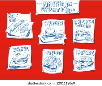 American Street Food food hand drawn illustration