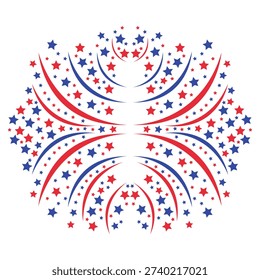 American strip and star background pattern. Fireworks icons and symbols. Celebration banner pattern
