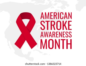 American stroke awareness month concept. Simple typography design with red ribbon in flat style, vector