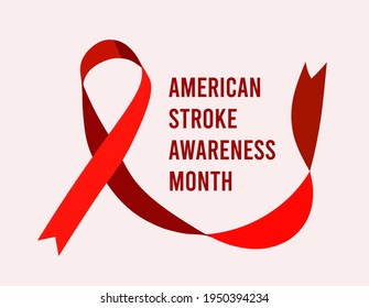 American Stroke Awareness Month. Vector Illustration With Red Ribbon
